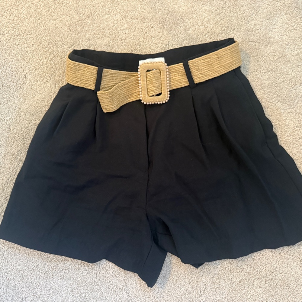 H&M Black High Waist Shorts with Tan Belt